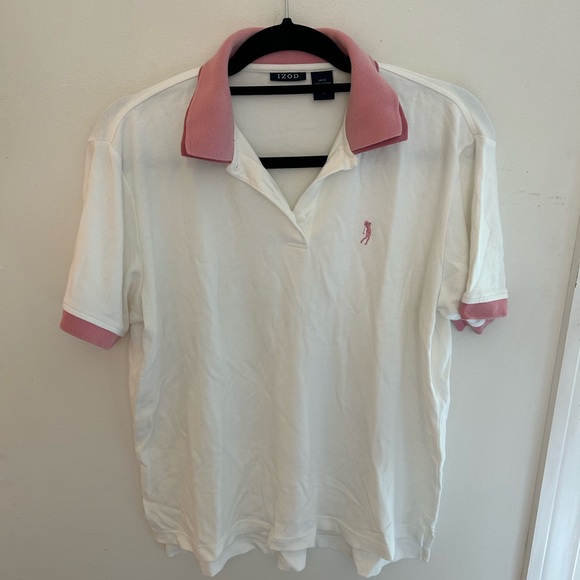 Izod Pink & White Cotton Double Collar Polo - Picture 8 of 9